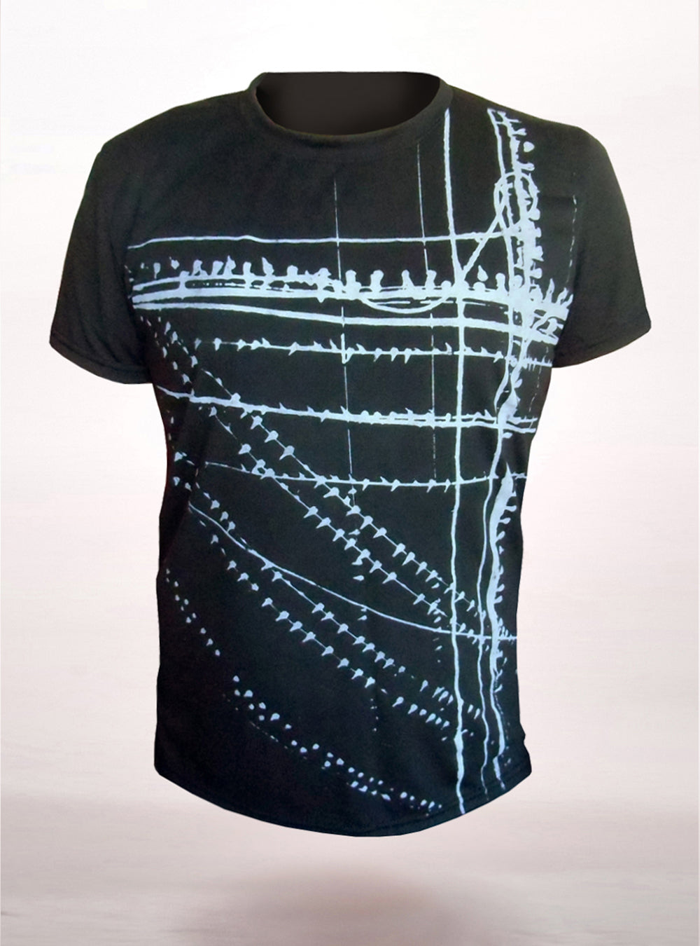 Black Punk T-shirt Men cable birds