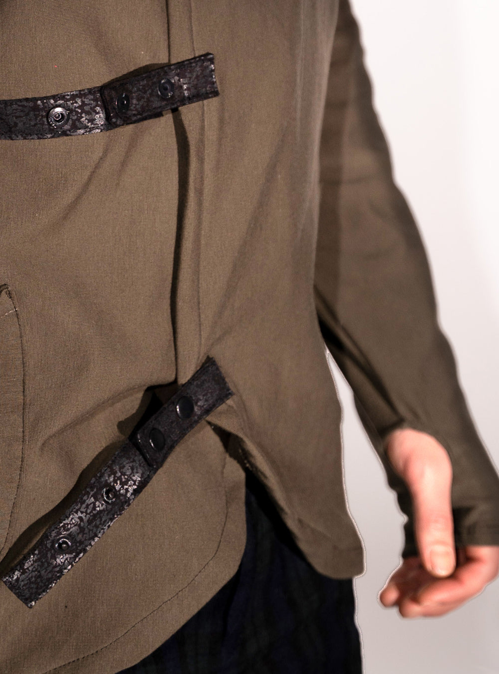 cyberpunk hoodie military green with buckles made of vegan leather