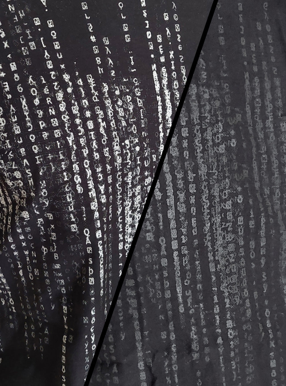 matrix-shirt-digital-rain-close-silver-black-detail | HybridPunkBerlin