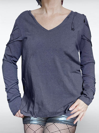 belen-longsleeve-wide-heather-blue-cyberpunk-casual-women | HybridPunkBerlin