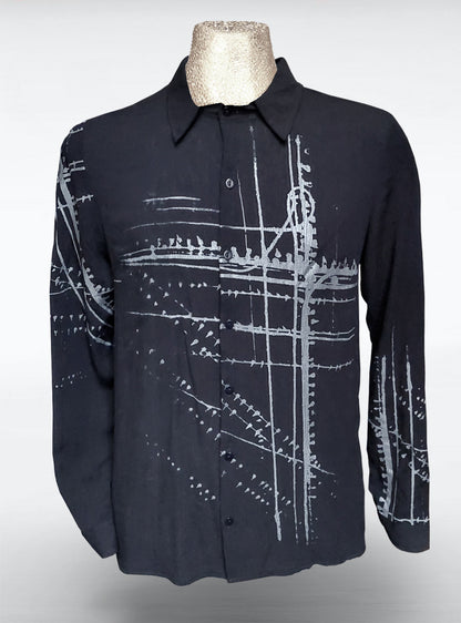 button-down-shirt-black-summer-light-cable-birds | HybridPunkBerlin