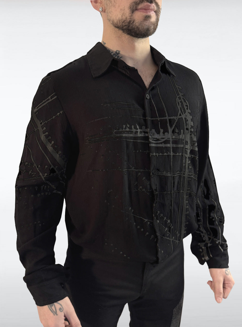 button-down-shirt-men-cable-birds-black-gothic-summer | HybridPunkBerlin