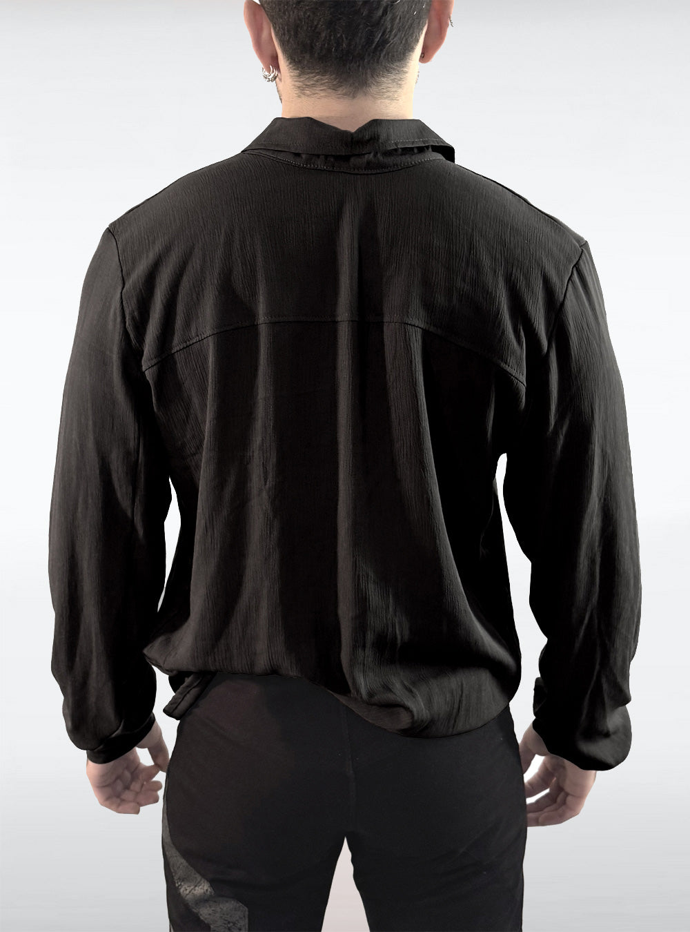 button-down-shirt-summer-viscose-gothic-black-back | HybridPunkBerlin