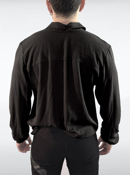 button-down-shirt-summer-viscose-gothic-black-back | HybridPunkBerlin