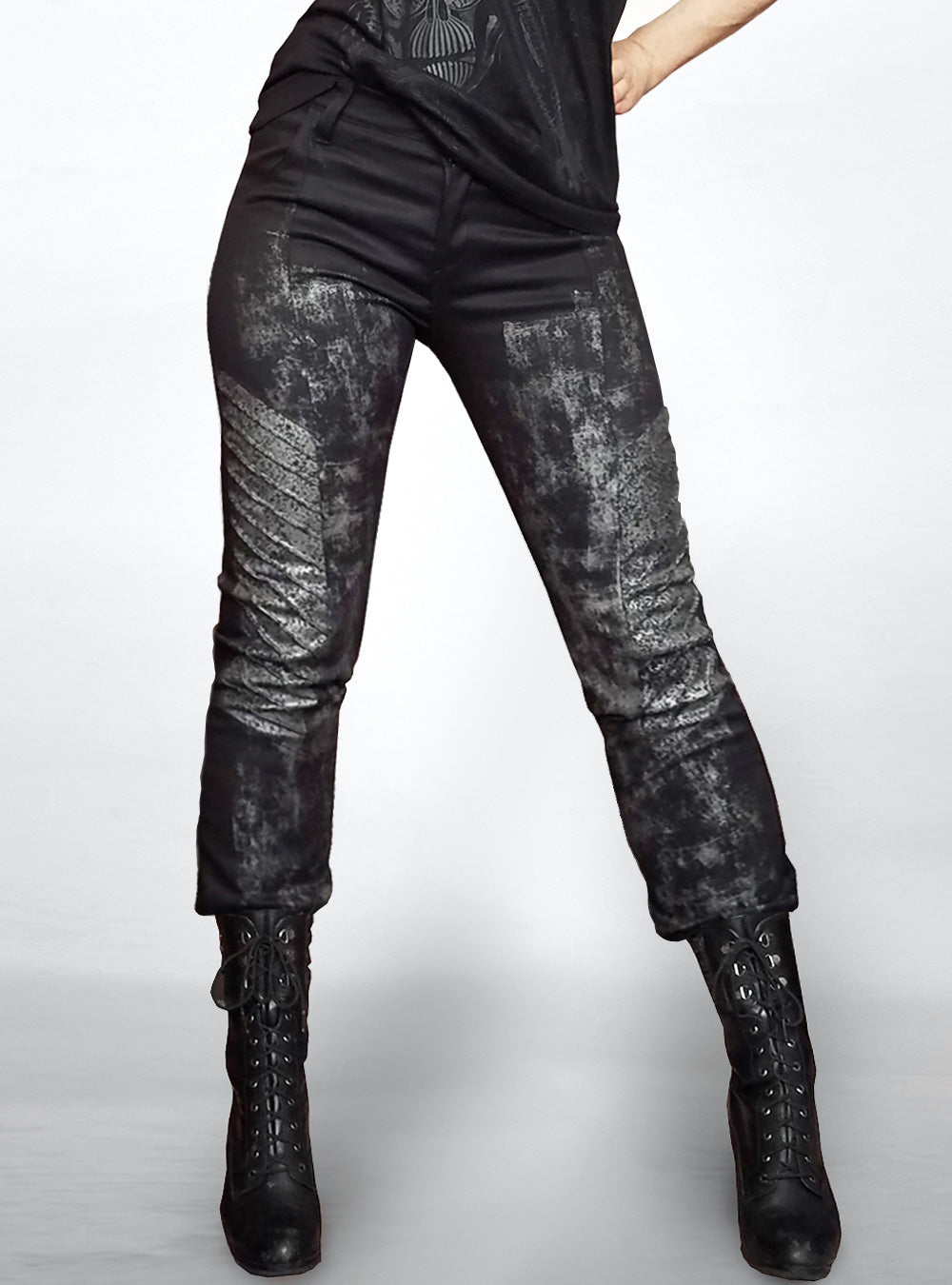 cyberpunk-pants-women-gunmetal-black-silver-straight | HybridPunkBerlin