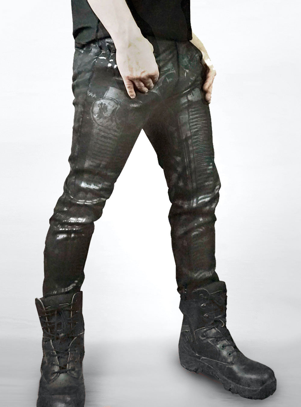 cyberrobo-pants-gothic-men-black-robot-print | HybridPunkBerlin