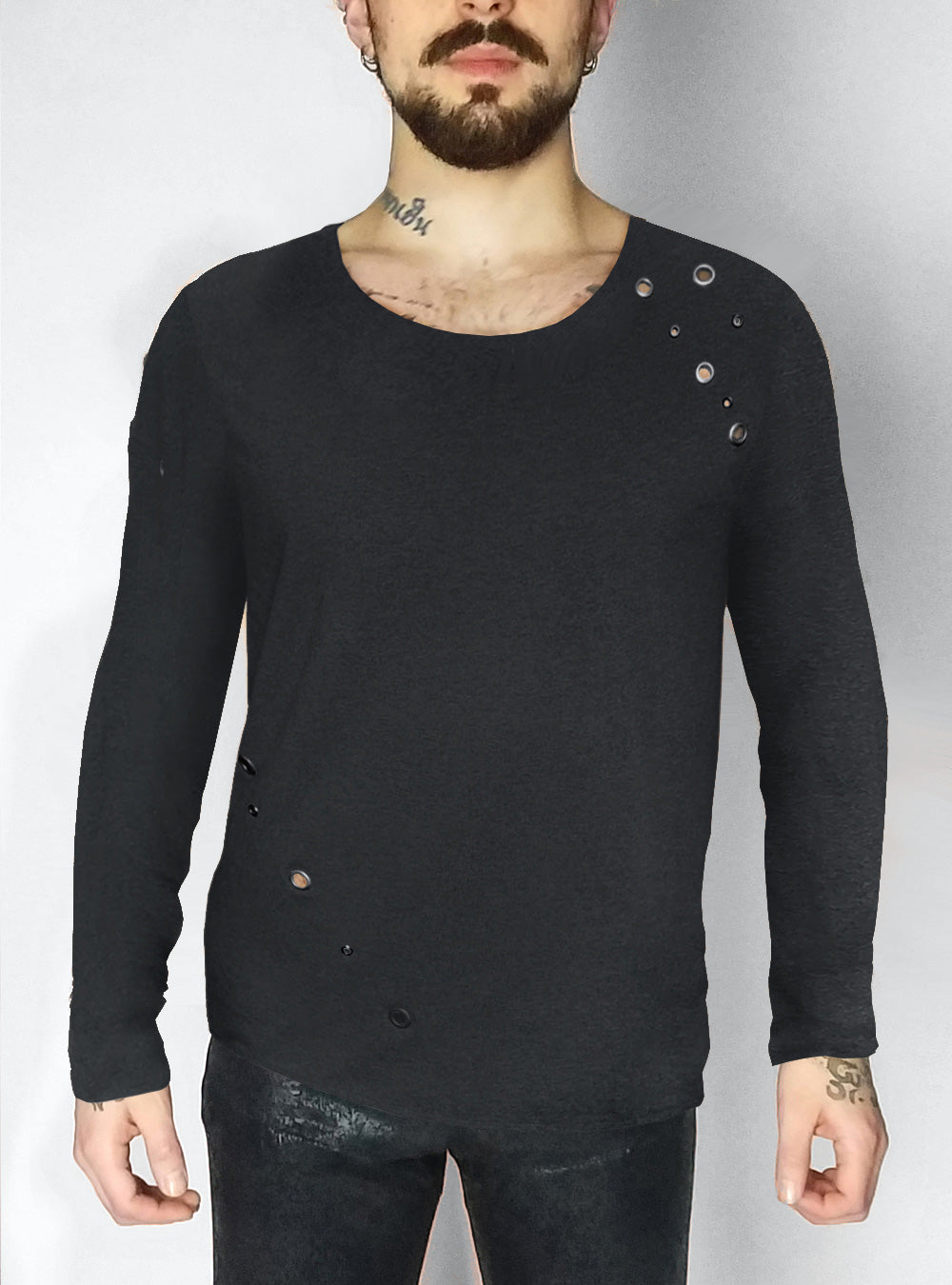 eyelets-longsleeve-men-black-gothic-clubwear | HybridPunkBerlin
