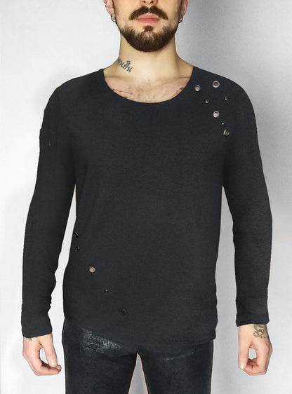 eyelets-longsleeve-men-black-gothic-clubwear | HybridPunkBerlin