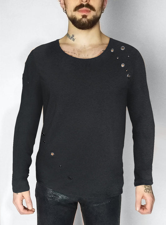 eyelets-longsleeve-men-black-gothic-clubwear | HybridPunkBerlin