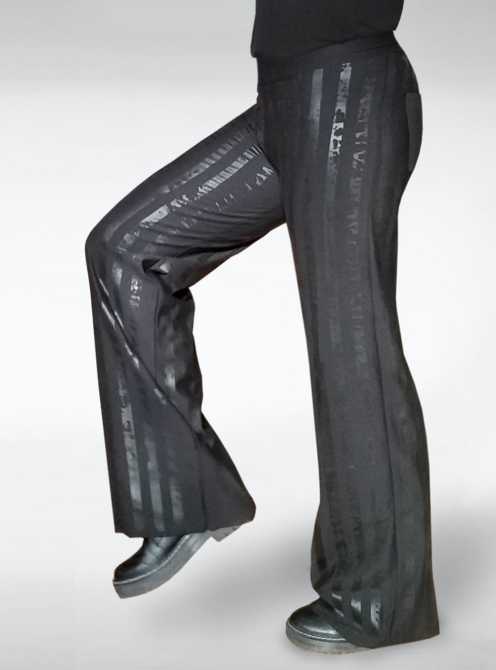 gitano-pants-women-stripes-black-on-black-bootcut | HybridPunkBerlin