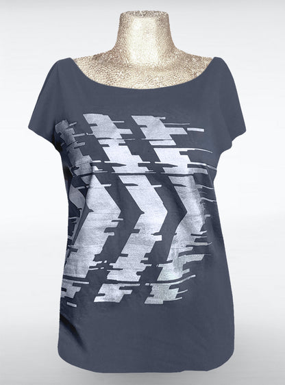 glitch-shirt-women-anthracite-silver-cyberpunk | HybridPunkBerlin