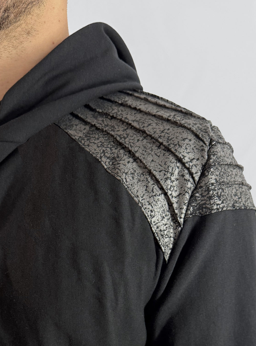 hoodie-gunmetal-silver-cleather-panel-close-detail | HybridPunkBerlin
