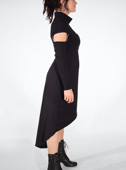 karabiner-dress-elegant-black-women-long | HybridPunkBerlin