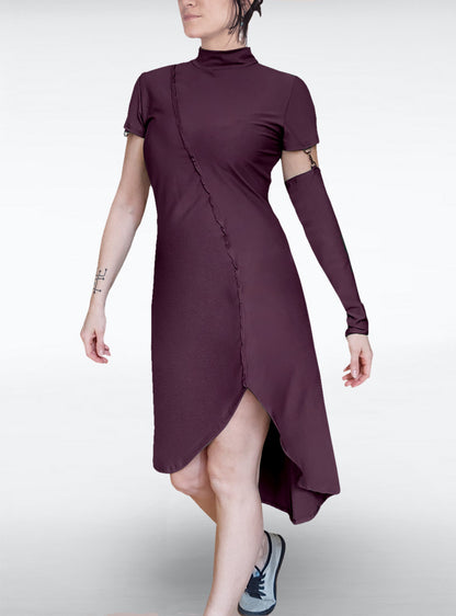 karabiner-dress-long-purple-asymmetric | HybridPunkBerlin