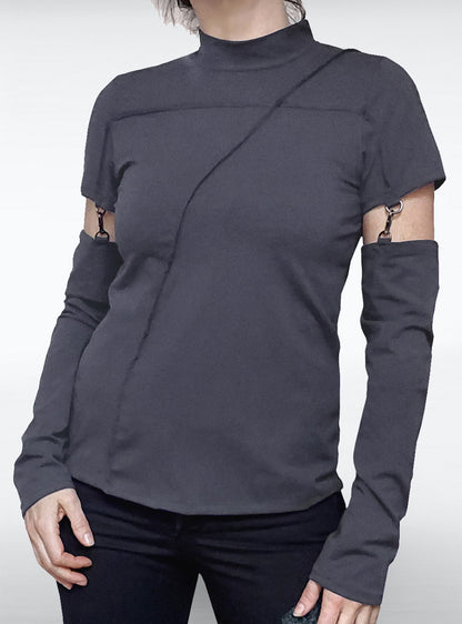 karabiner-longsleeve-women-grey-extravagant | HybridPunkBerlin