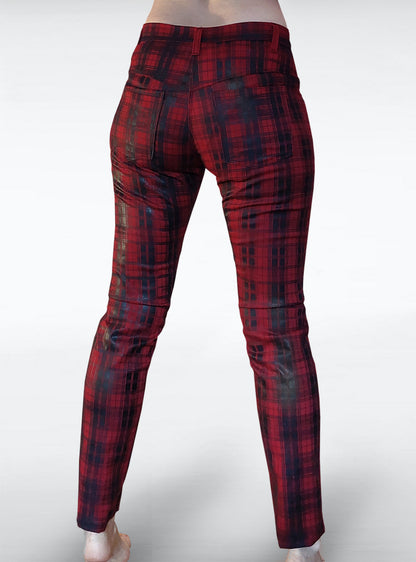 karo-tartan-pants-red-black-women-skinny-tight-back | HybridPunkBerlin
