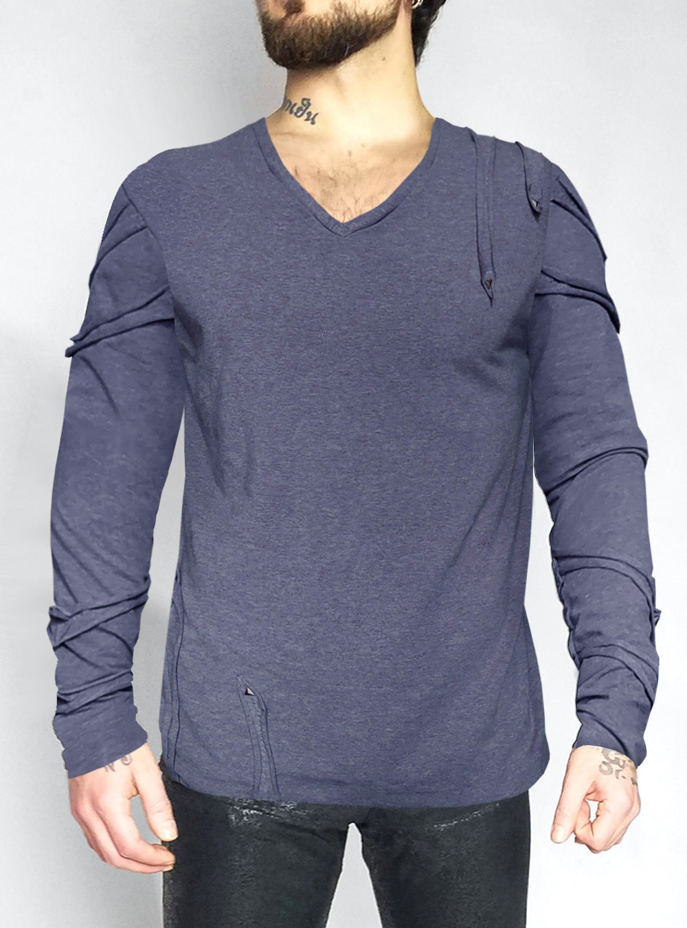 mens-longsleeve-blue-heathered-casual-cyberpunk | HybridPunkBerlin