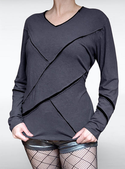slotted-longsleeve-anthracite-black-women-hpb | HybridPunkBerlin