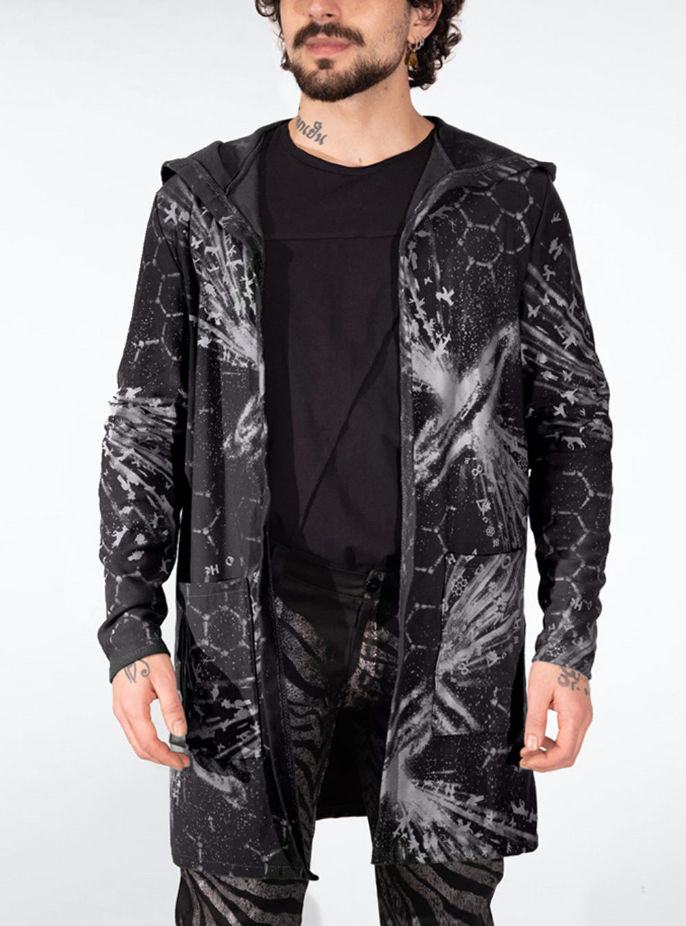 stardust-hoodie-jacket-black-silver-men-galaxy-print | HybridPunkBerlin