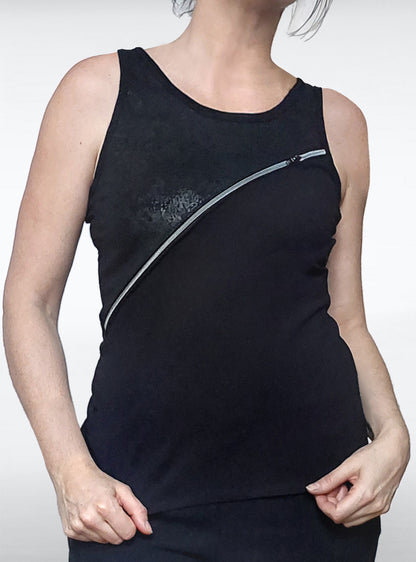 takayo-tank-women-black-cleather-zip | HybridPunkBerlin