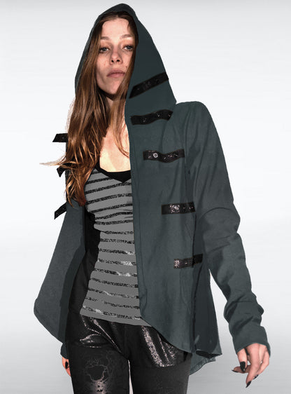 tribu-hooded-jacket-grey-women-flared | HybridPunkBerlin