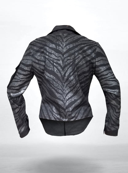 zebra-jacket-womens-gunmetal-glam-rock-silver-black-stripes-back | HybridPunkBerlin